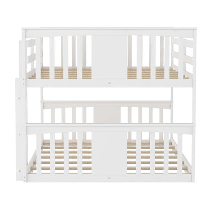 White Classic Full Over Full Bunk Bed with Ladder - FurniFindUSA