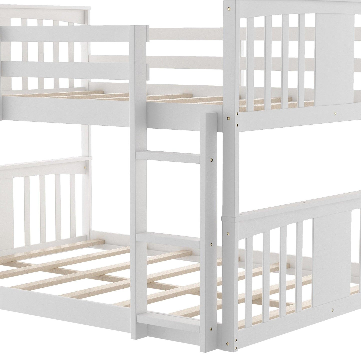 White Classic Full Over Full Bunk Bed with Ladder - FurniFindUSA