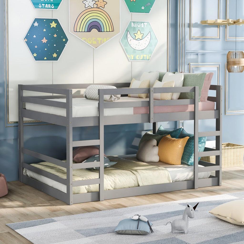 Pastel Gray Full Over Full Dual Ladder Bunk Bed - FurniFindUSA