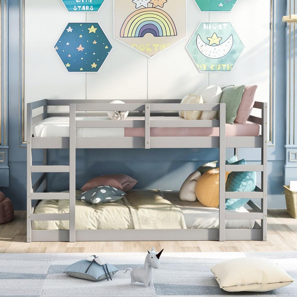 Pastel Gray Full Over Full Dual Ladder Bunk Bed - FurniFindUSA