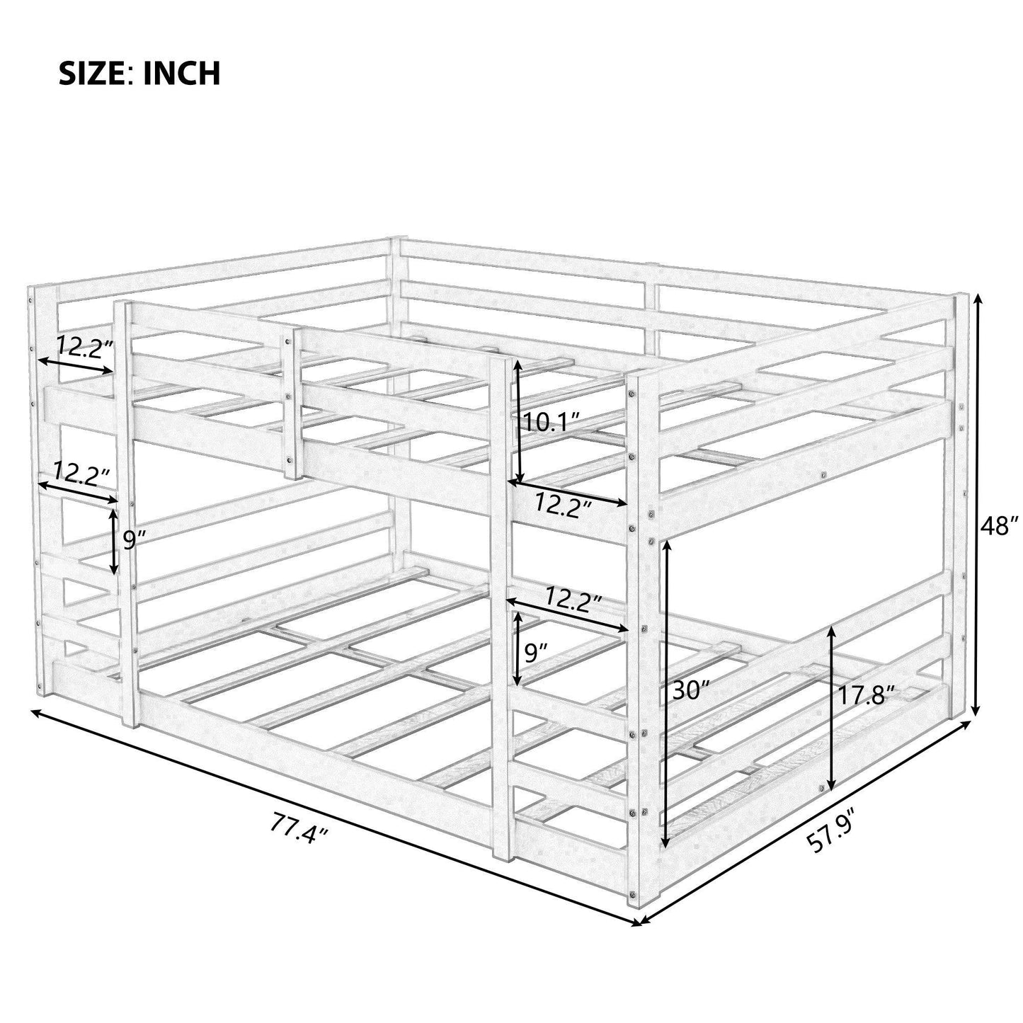 Pastel Gray Full Over Full Dual Ladder Bunk Bed - FurniFindUSA