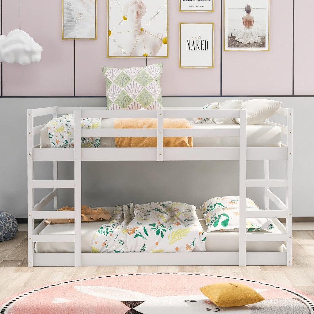 Pastel White Full Over Full Dual Ladder Bunk Bed - FurniFindUSA