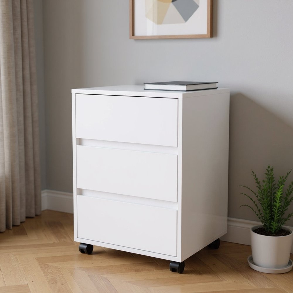 18" White Wood Accent Cabinet With Three Drawers — view 5