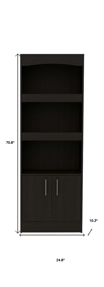 71" Light Gray Wood Three Tier Bookcase with Two Doors HomeRoots