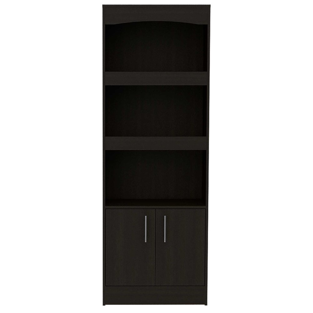 71" Light Gray Wood Three Tier Bookcase with Two Doors HomeRoots