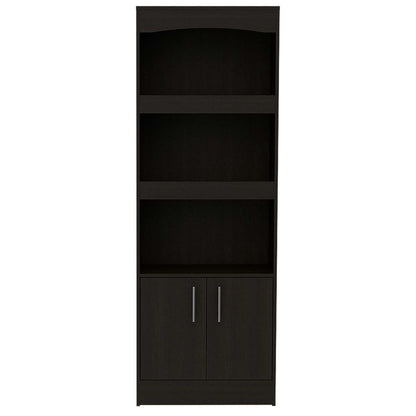 71" Light Gray Wood Three Tier Bookcase with Two Doors HomeRoots
