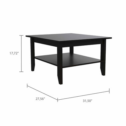 32" Black Coffee Table With Shelf