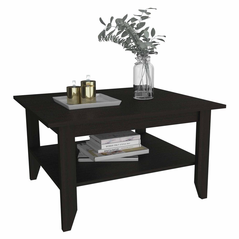 32" Black Coffee Table With Shelf HomeRoots