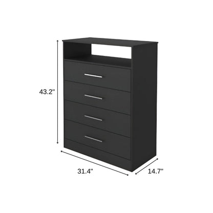 31" Black Wood Four Drawer Dresser HomeRoots