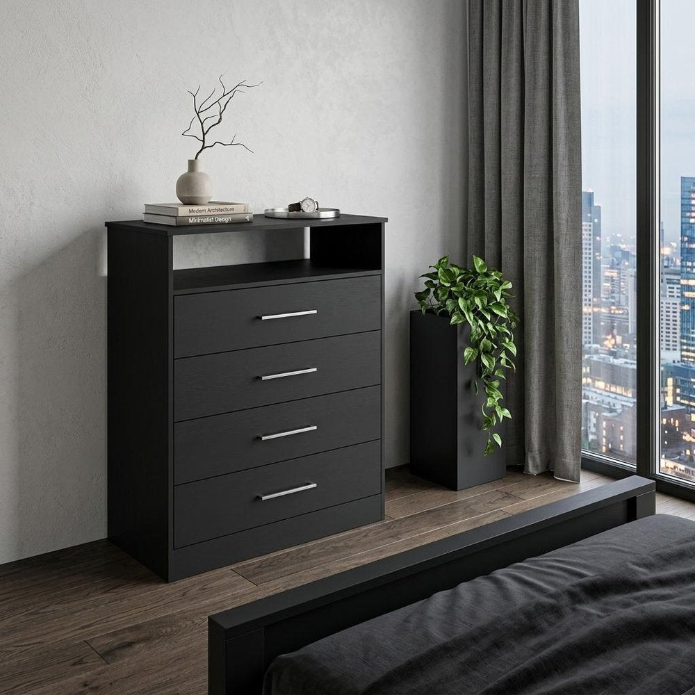 31" Black Wood Four Drawer Dresser HomeRoots