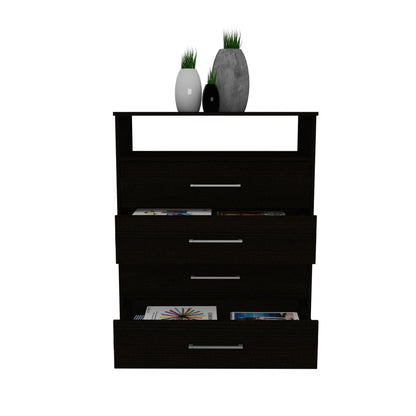 Modern Black Four Drawer Dresser with Hutch - FurniFindUSA