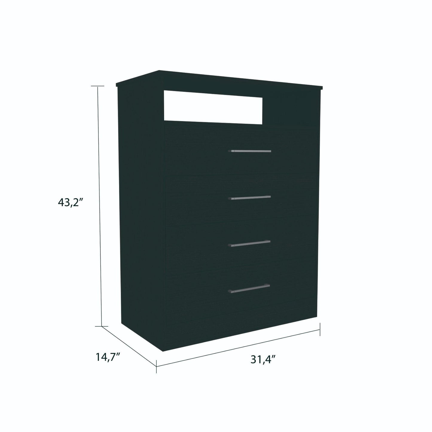 Modern Black Four Drawer Dresser with Hutch - FurniFindUSA