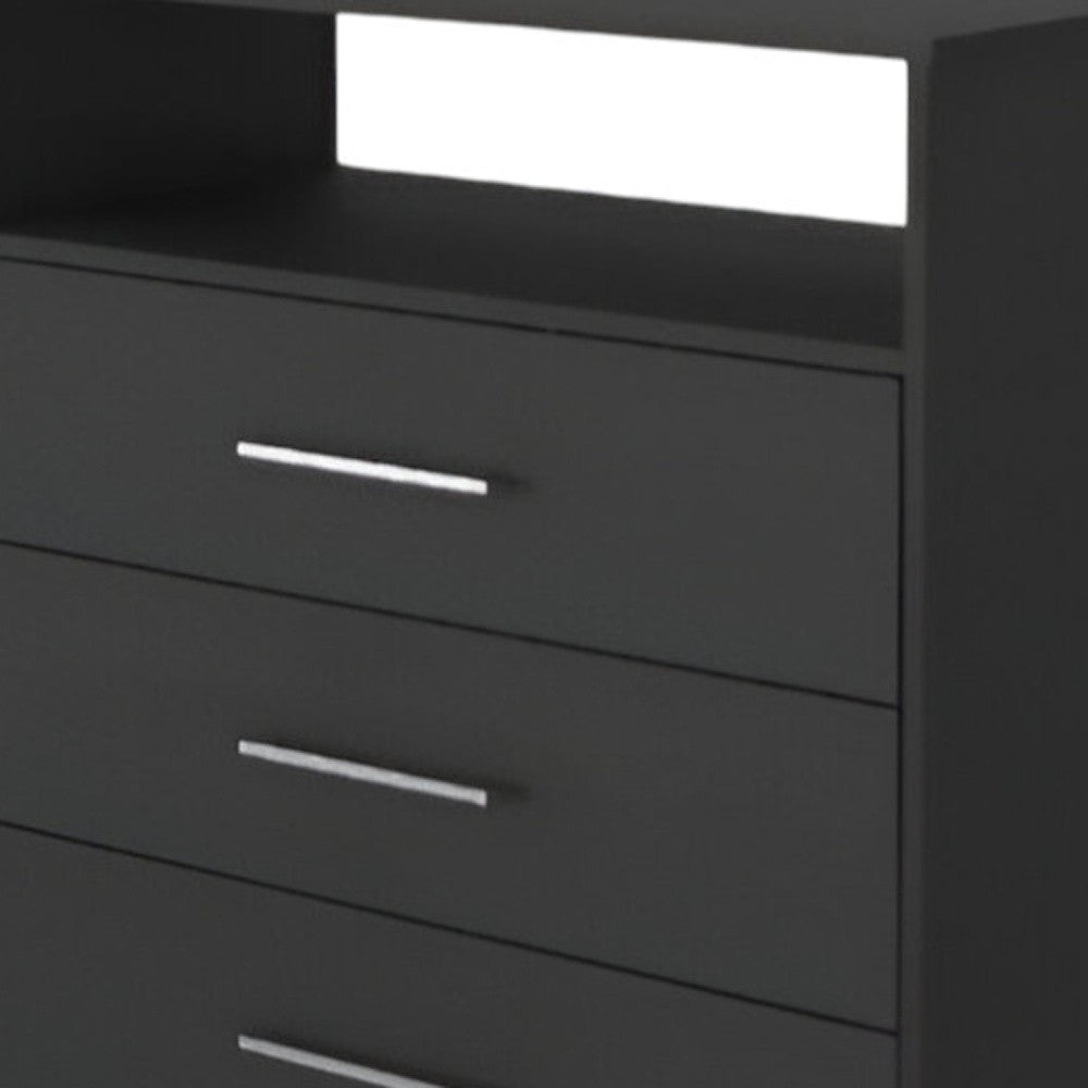 Modern Black Four Drawer Dresser with Hutch