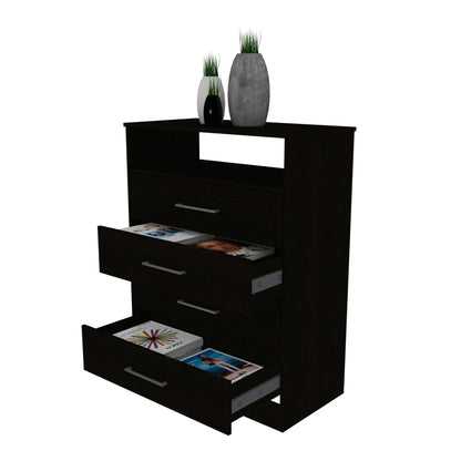 Modern Black Four Drawer Dresser with Hutch - FurniFindUSA