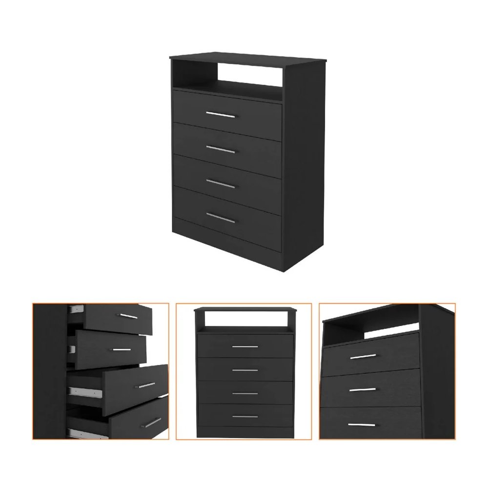 31" Black Wood Four Drawer Dresser HomeRoots