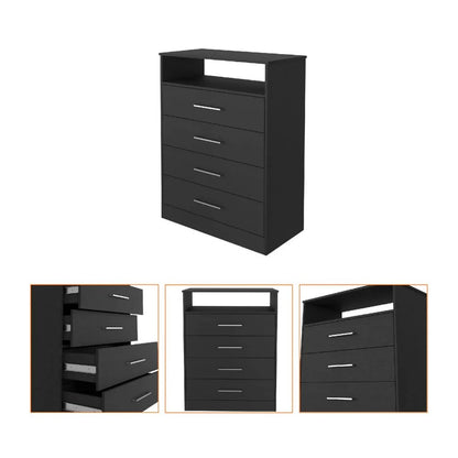 31" Black Wood Four Drawer Dresser HomeRoots
