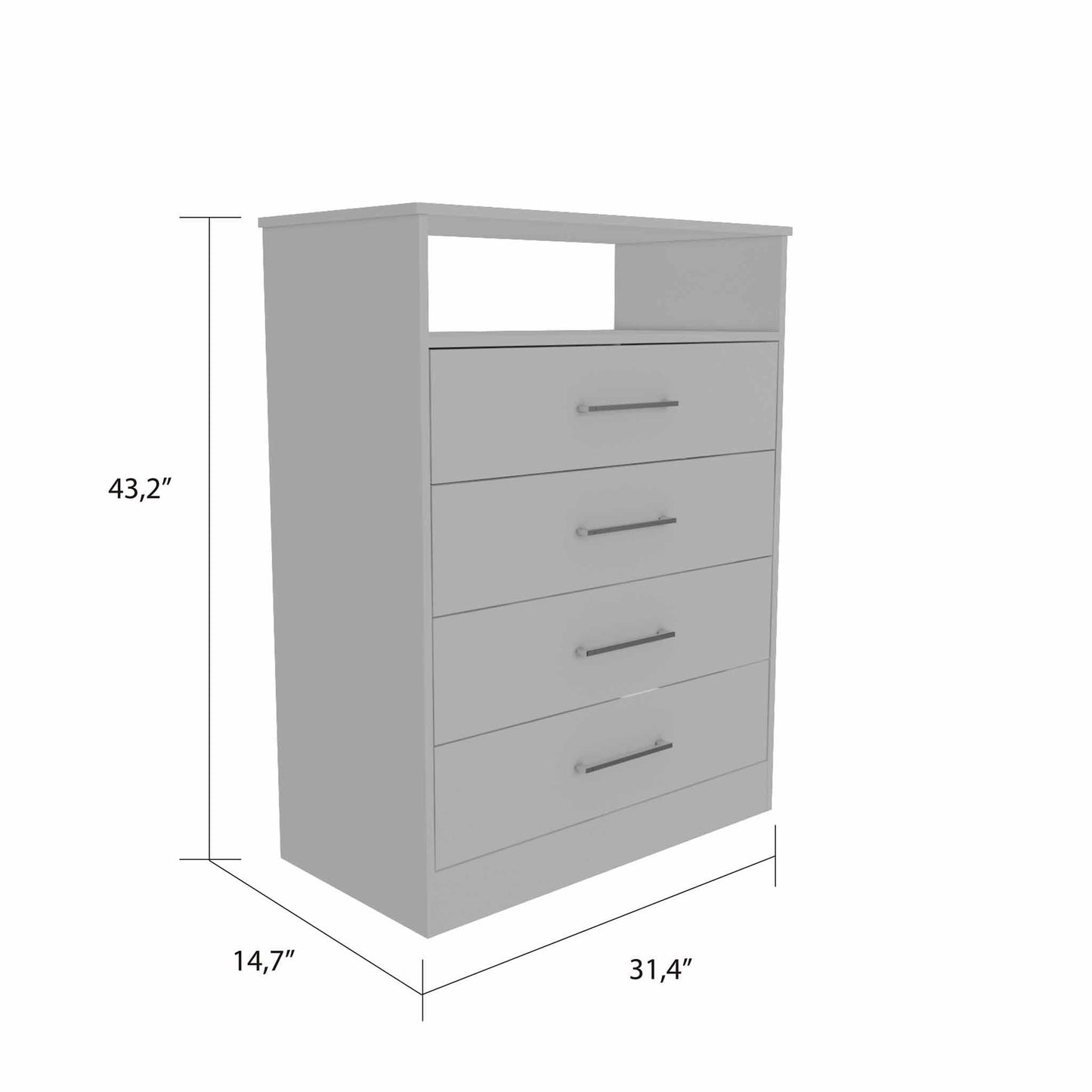 Modern White Four Drawer Dresser with Hutch - FurniFindUSA