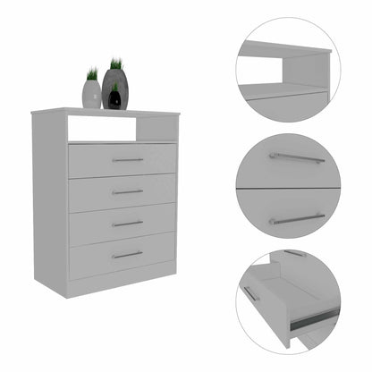 Modern White Four Drawer Dresser with Hutch - FurniFindUSA