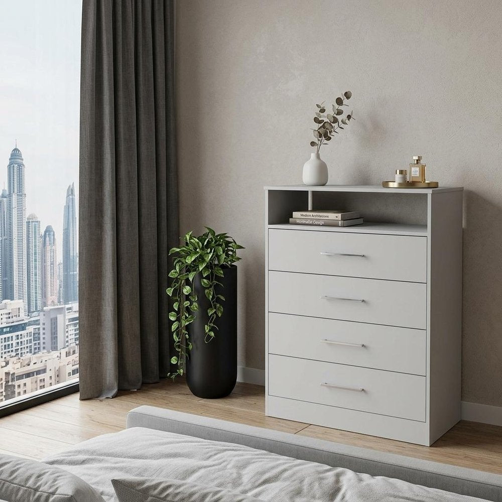 31" White Wood Four Drawer Dresser HomeRoots