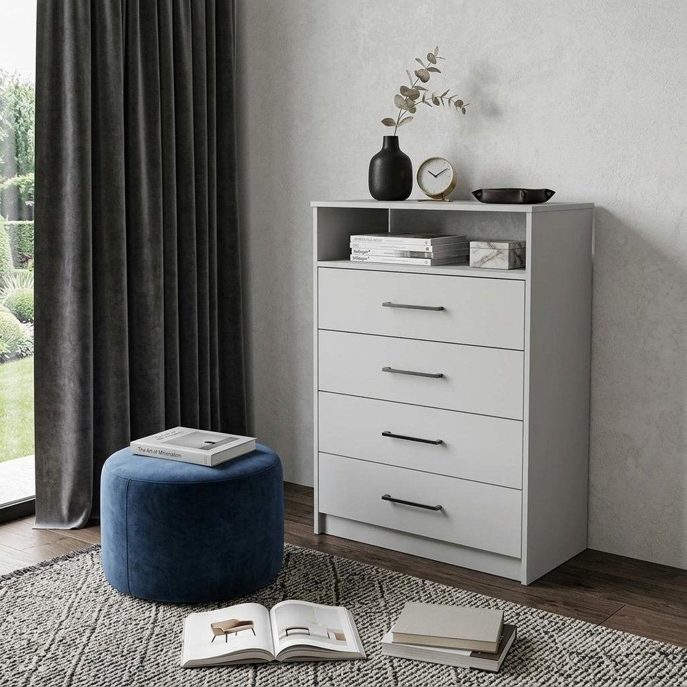 31" White Wood Four Drawer Dresser HomeRoots