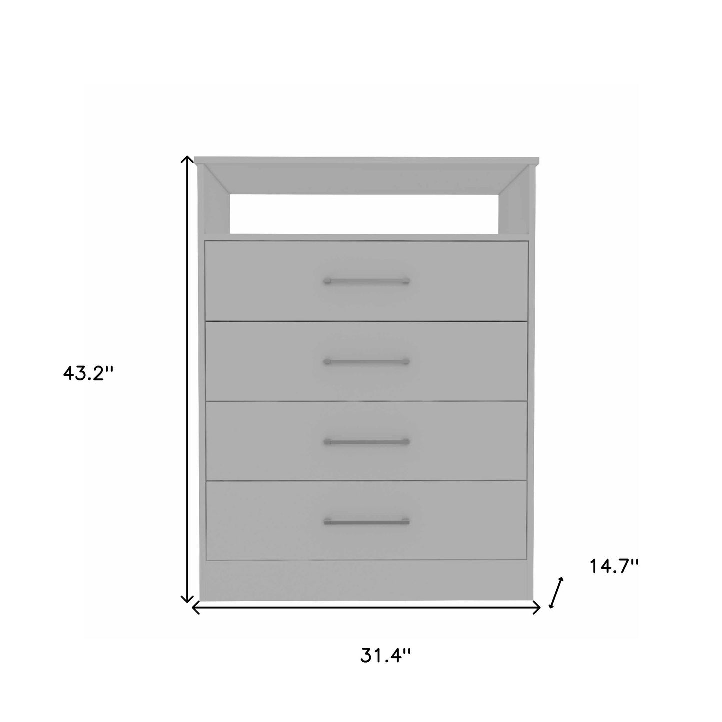 Modern White Four Drawer Dresser with Hutch