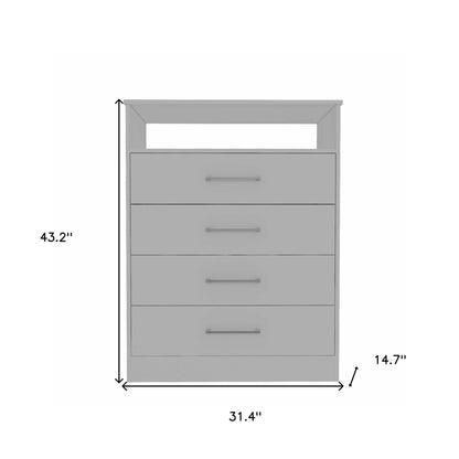 Modern White Four Drawer Dresser with Hutch