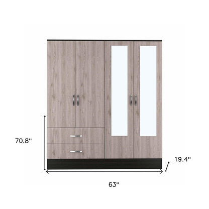 63" Brown And Black Wood Mirrored Two Drawer Dresser HomeRoots