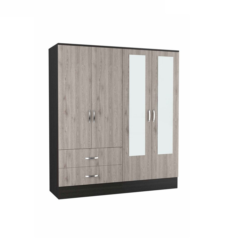 63" Brown And Black Wood Mirrored Two Drawer Dresser HomeRoots