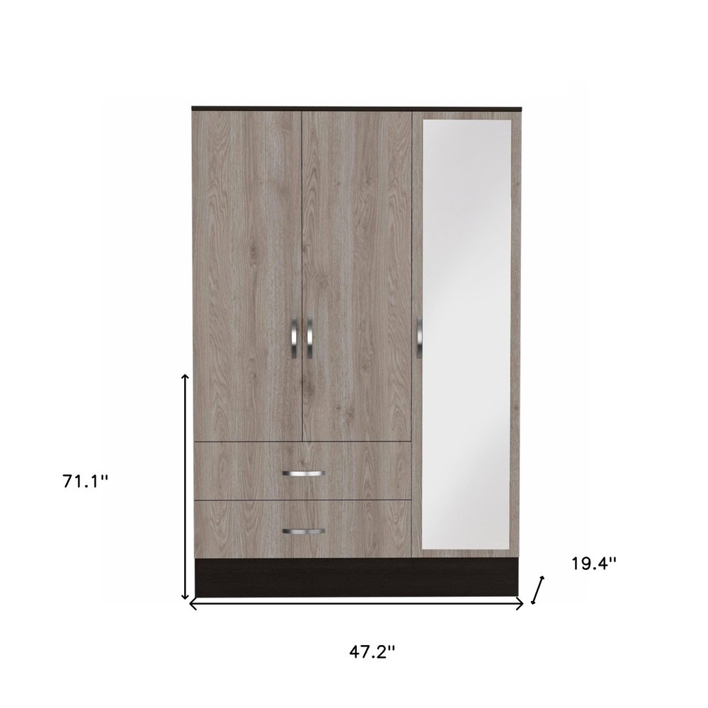 71" Brown And Black Wood Mirrored Three Door Two Drawer Combo Dresser HomeRoots