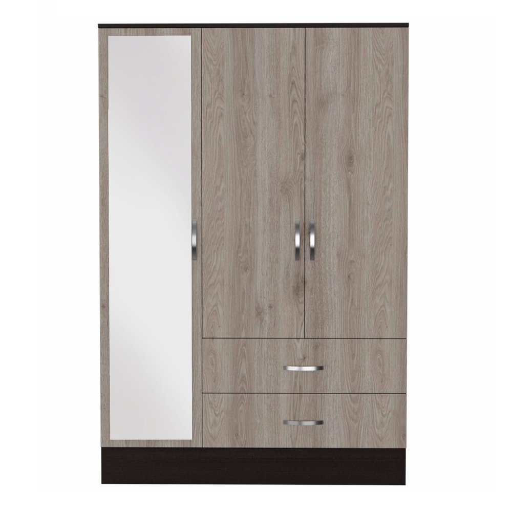 71" Brown And Black Wood Mirrored Three Door Two Drawer Combo Dresser HomeRoots