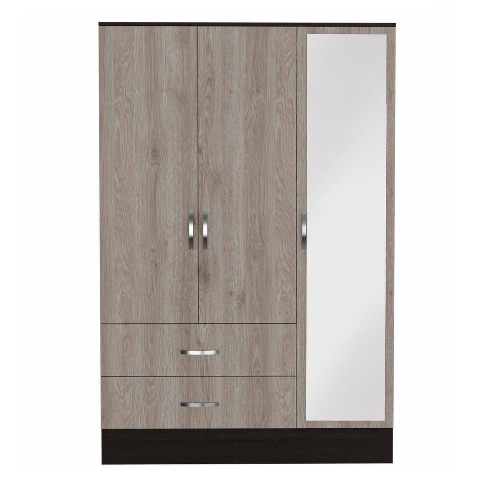 71" Brown And Black Wood Mirrored Three Door Two Drawer Combo Dresser HomeRoots