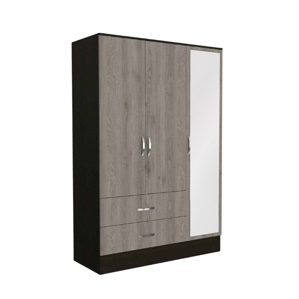 71" Brown And Black Wood Mirrored Three Door Two Drawer Combo Dresser HomeRoots