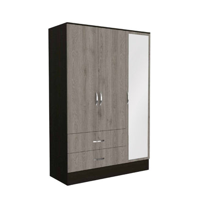 71" Brown And Black Wood Mirrored Three Door Two Drawer Combo Dresser HomeRoots
