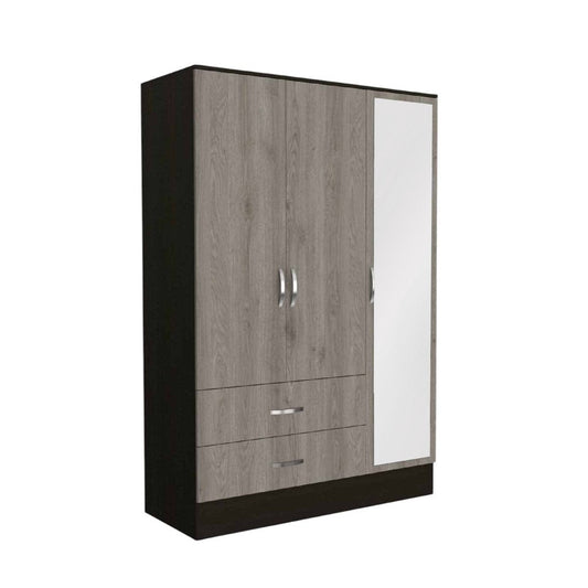 71" Brown And Black Wood Mirrored Three Door Two Drawer Combo Dresser HomeRoots