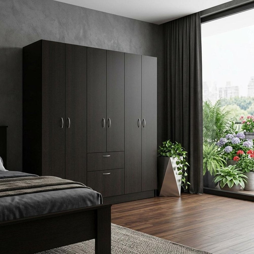 71" Black And White Wood Six Door Single Drawer Combo Dresser HomeRoots