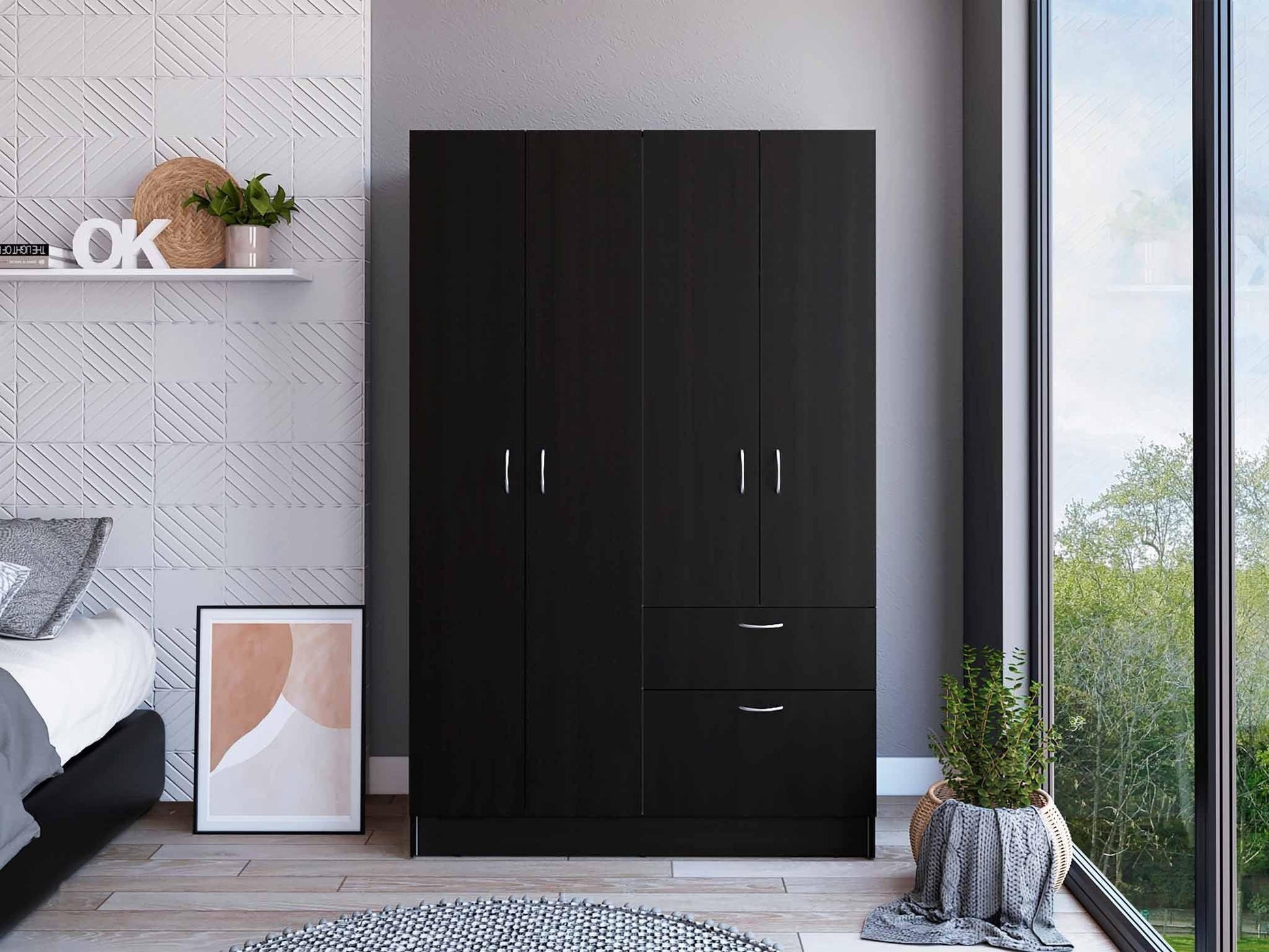 Black and White Tall Four Door Closet - FurniFindUSA