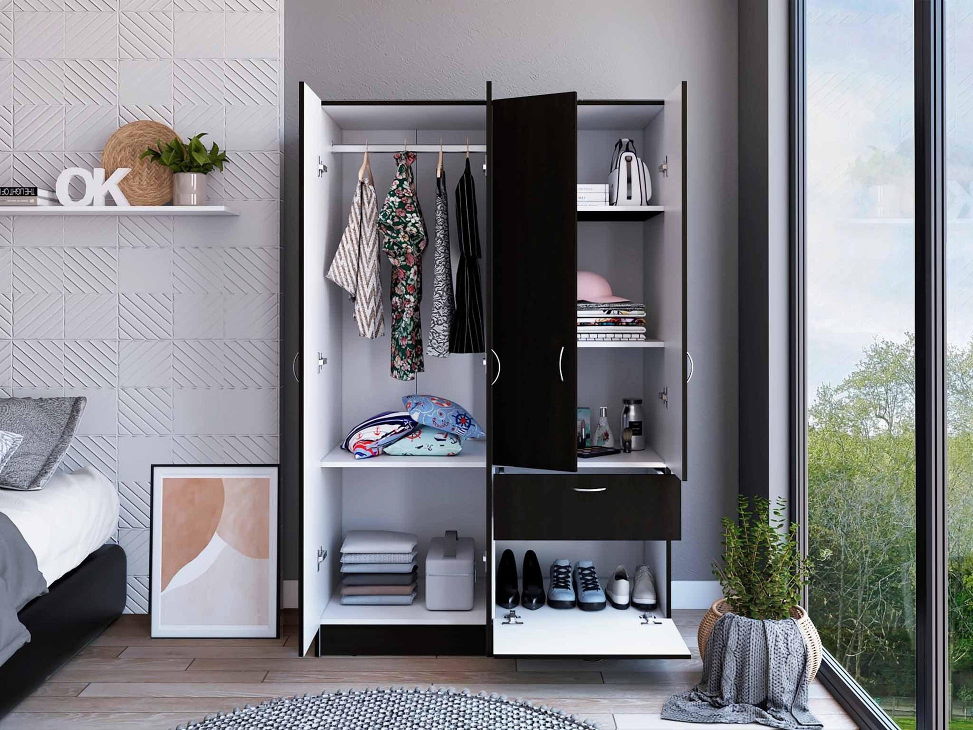 Black and White Tall Four Door Closet - FurniFindUSA