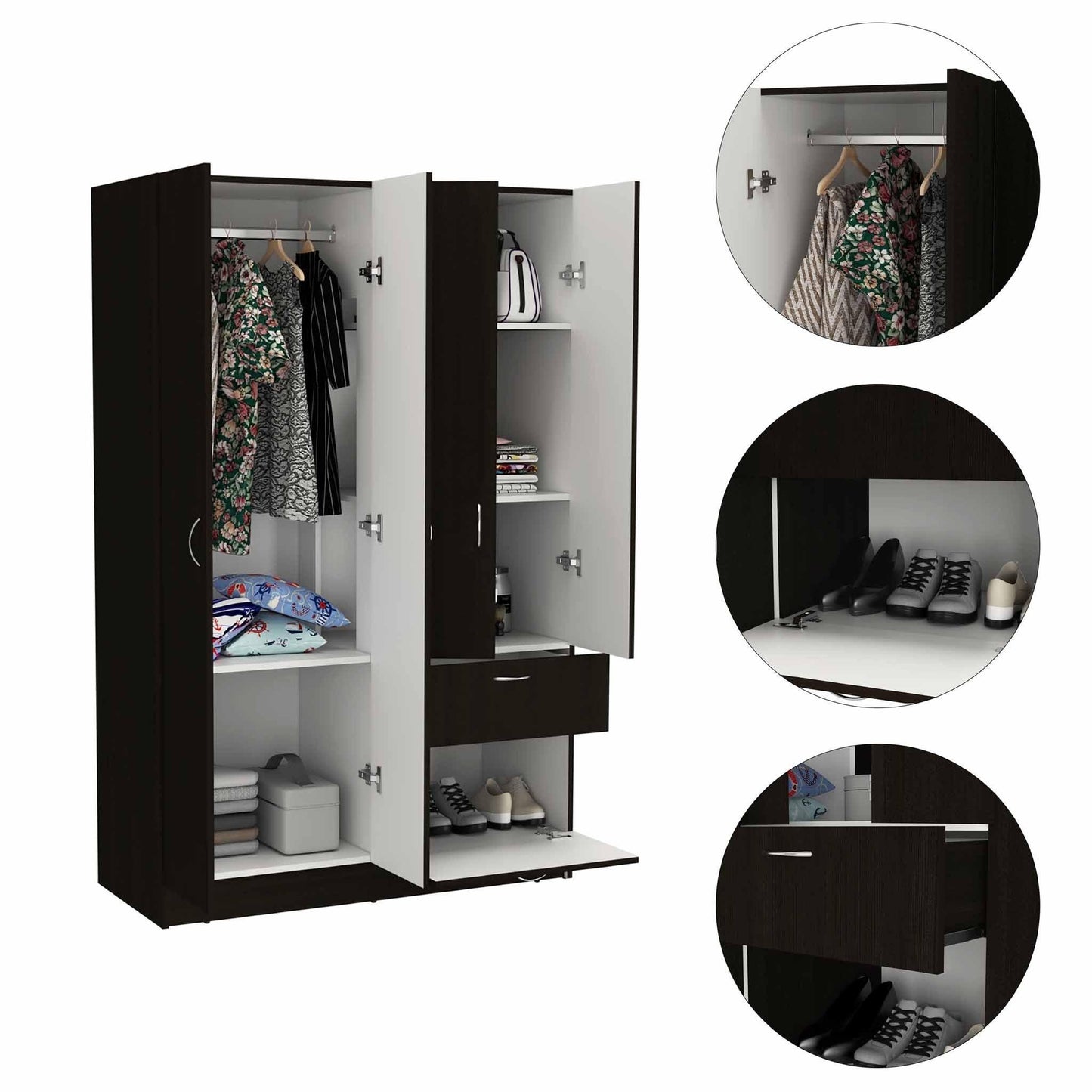 Black and White Tall Four Door Closet - FurniFindUSA