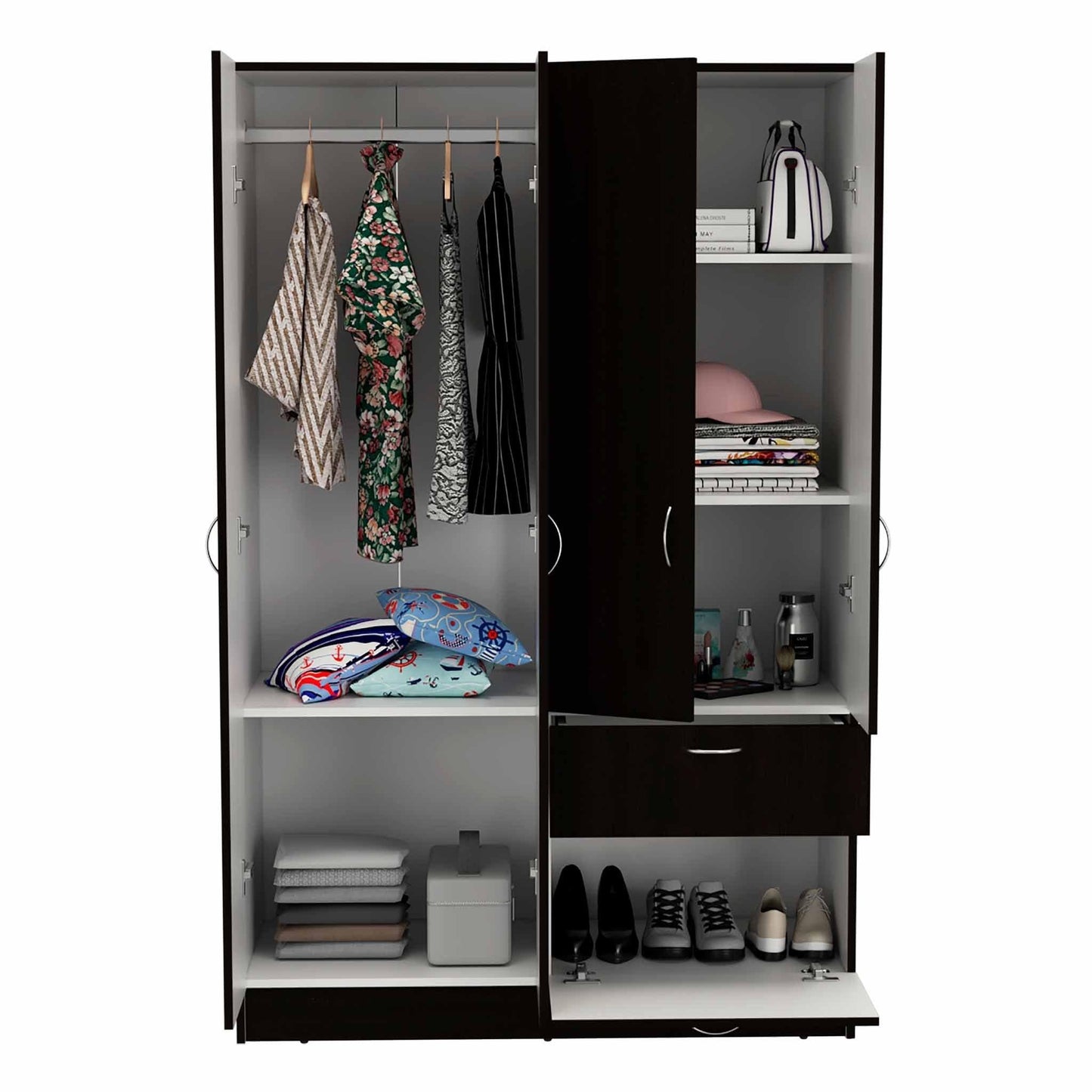 Black and White Tall Four Door Closet - FurniFindUSA