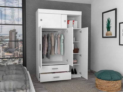 White Tall Three Door Closet with Sliding Doors - FurniFindUSA