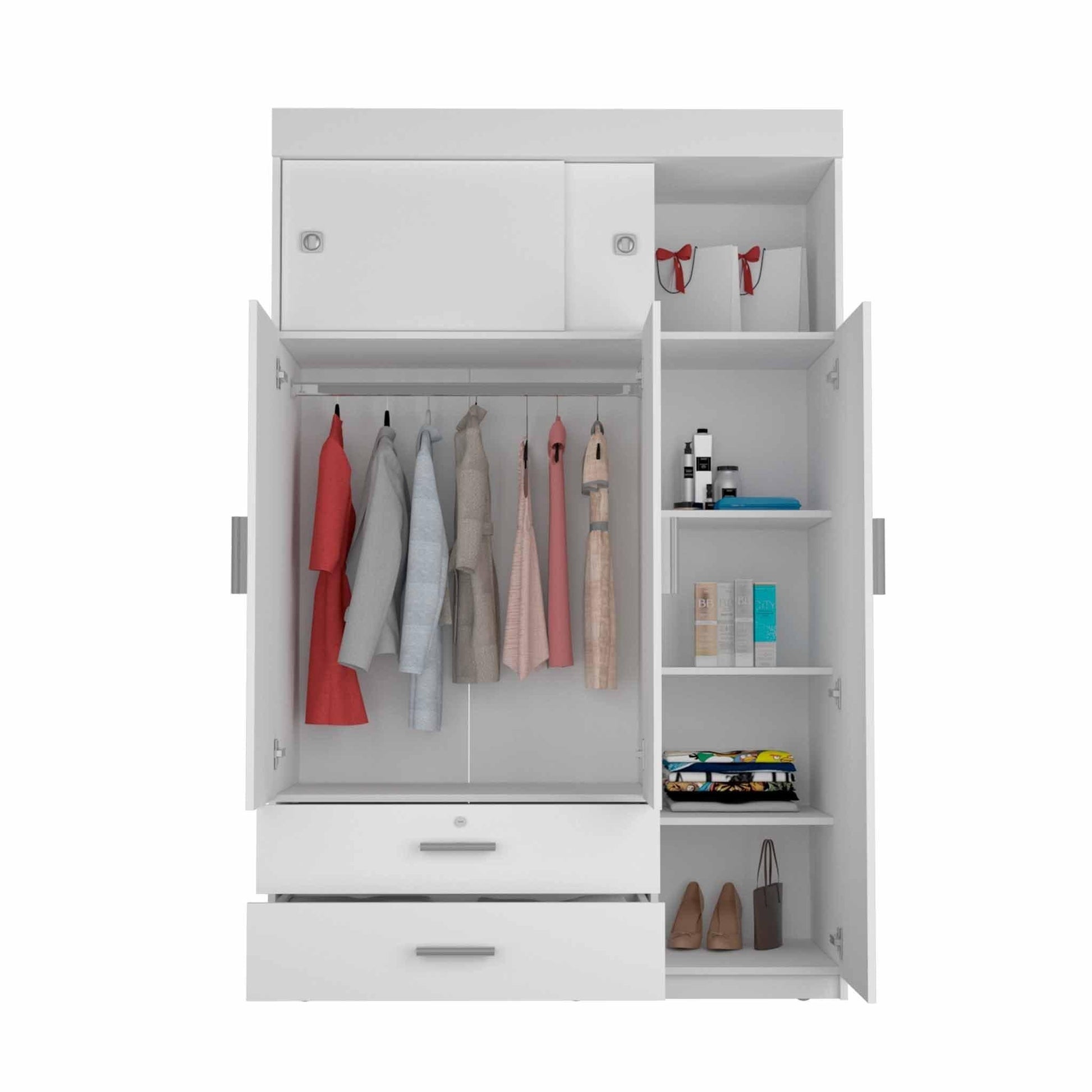 White Tall Three Door Closet with Sliding Doors - FurniFindUSA