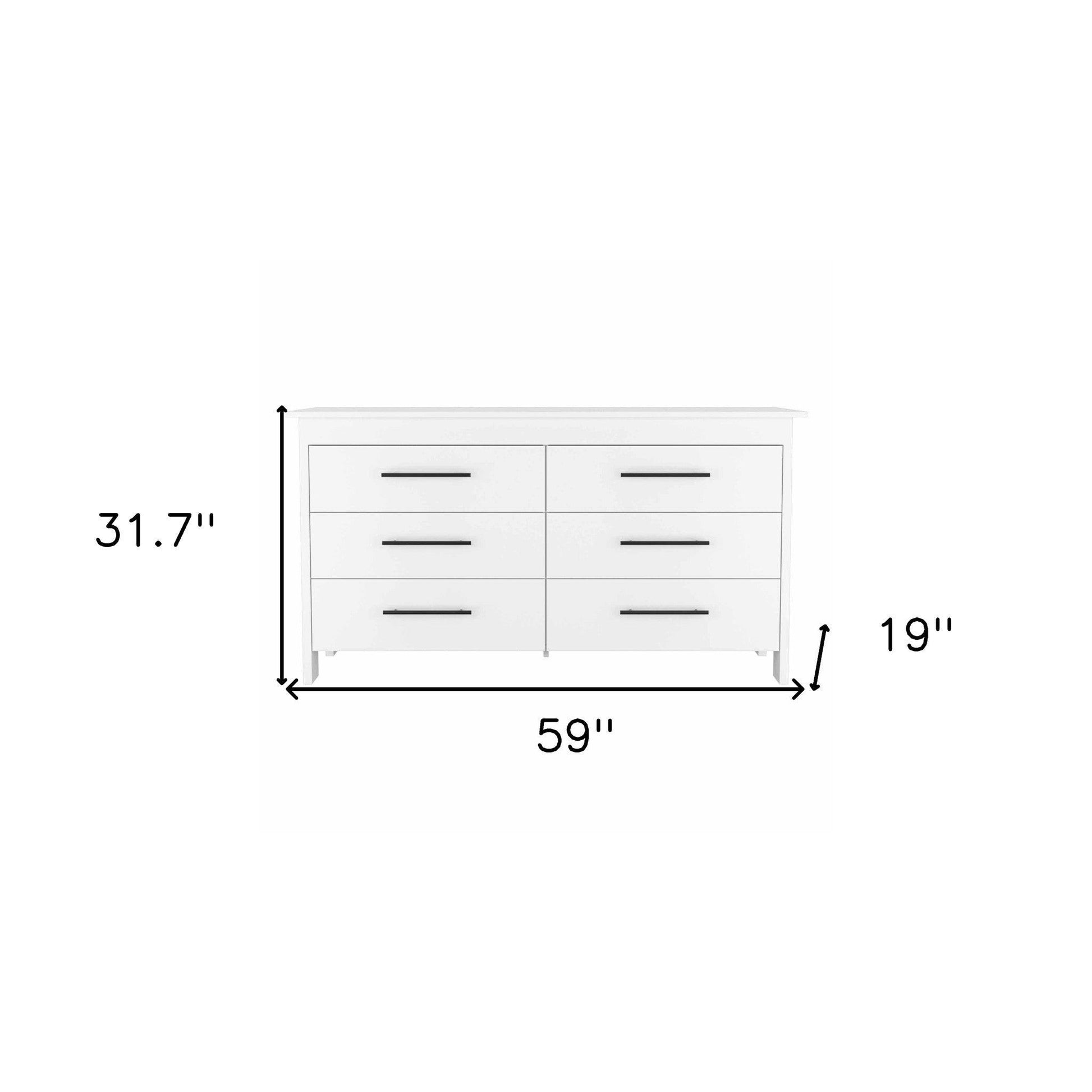 59" White Six Drawer Double Dresser - FurniFindUSA