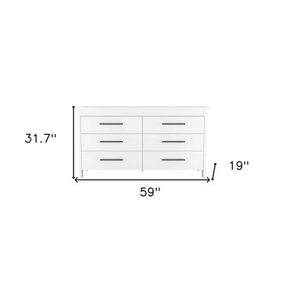 59" White Six Drawer Double Dresser - FurniFindUSA