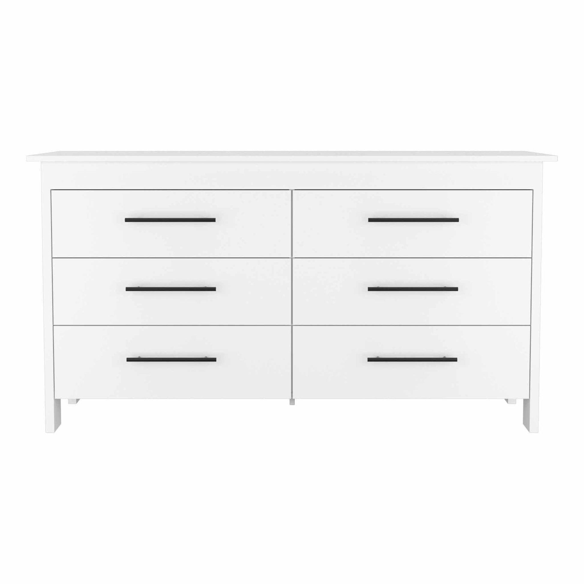 59" White Six Drawer Double Dresser - FurniFindUSA