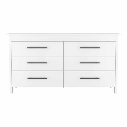 59" White Six Drawer Double Dresser - FurniFindUSA