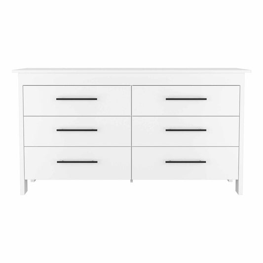 59" White Six Drawer Double Dresser - FurniFindUSA