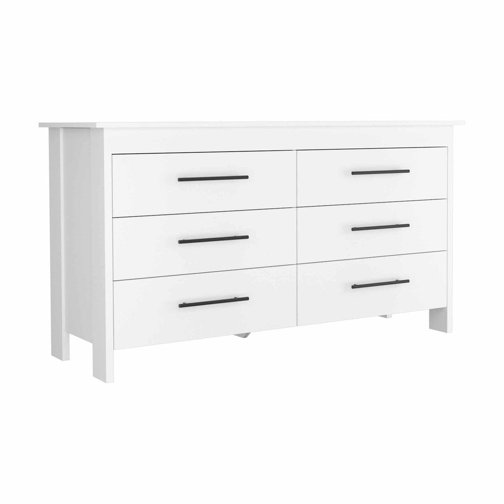 59" White Wood Six Drawer Double Dresser HomeRoots