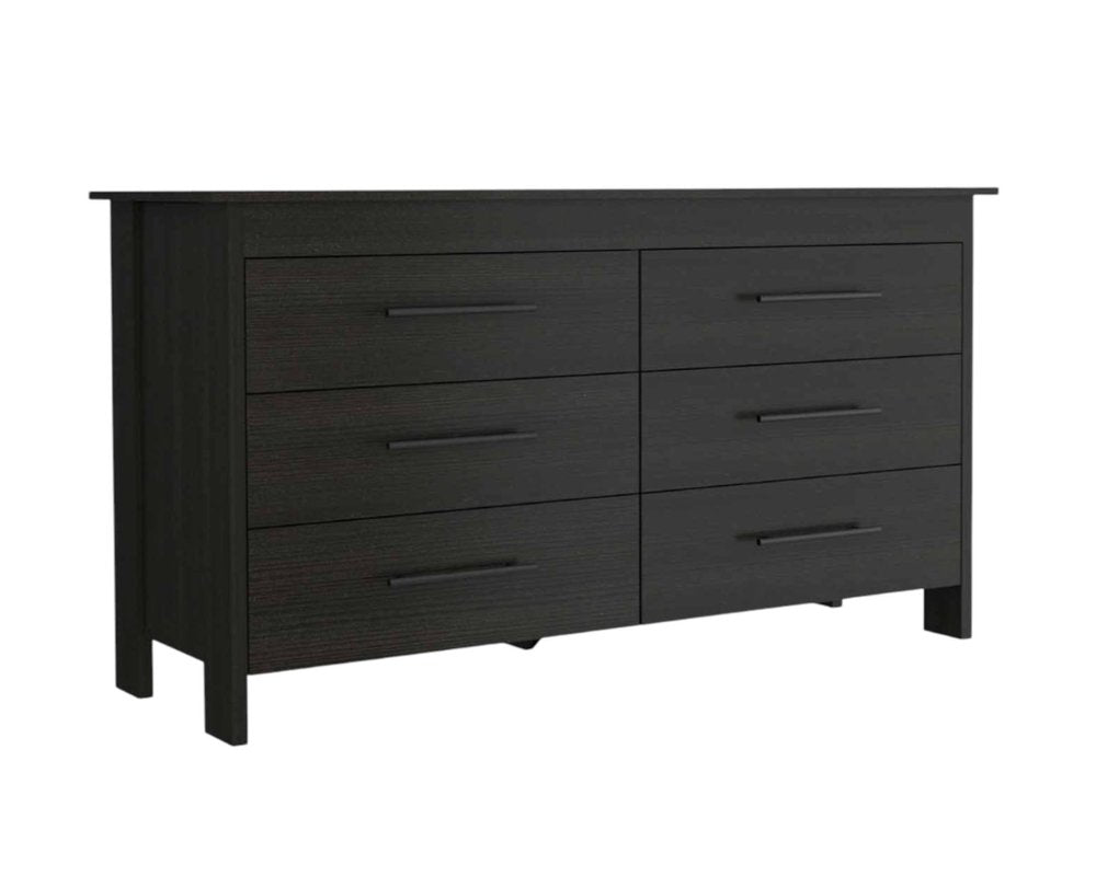 59" Black Wood Six Drawer Double Dresser HomeRoots