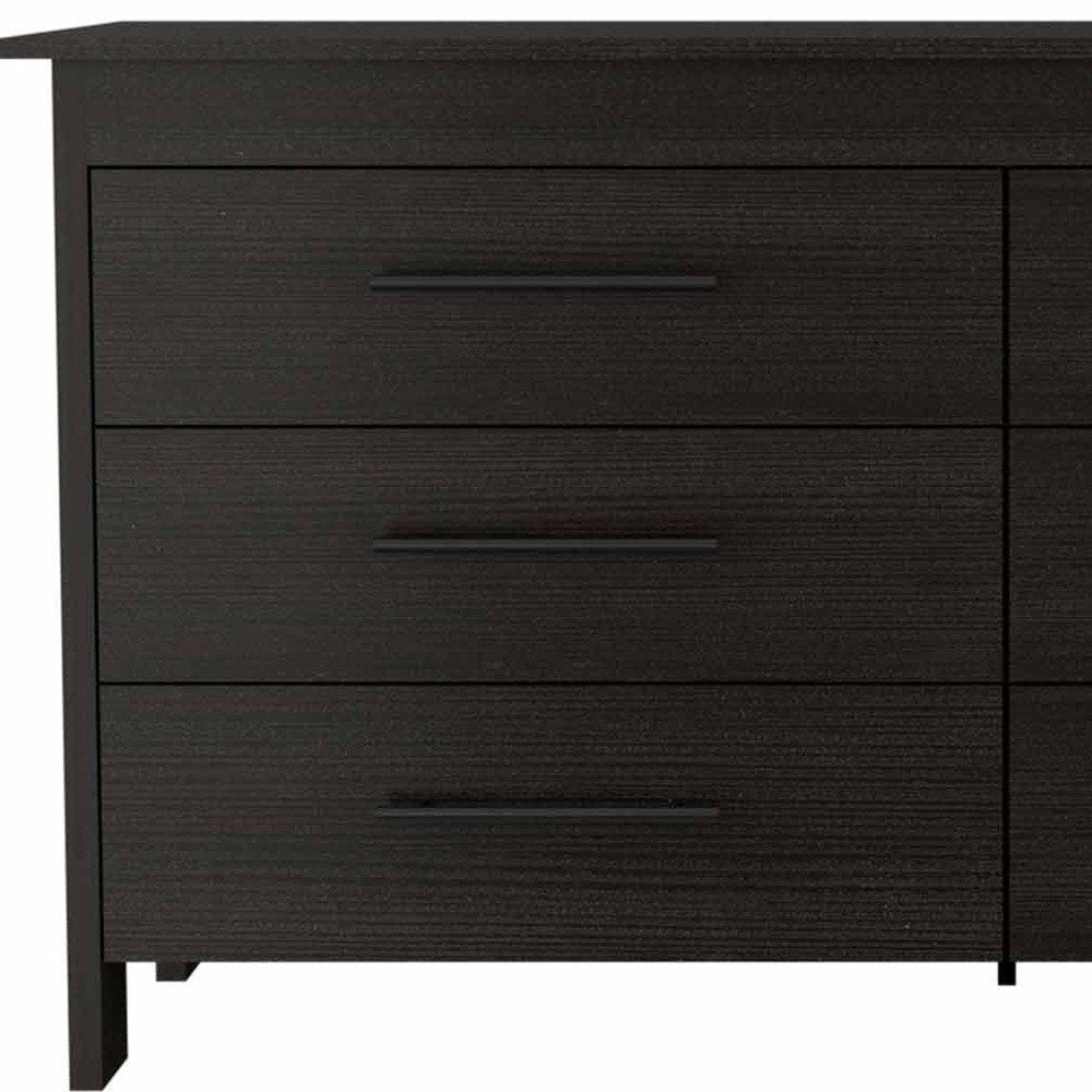 59" Black Wood Six Drawer Double Dresser HomeRoots
