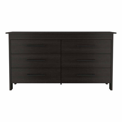 58" Black Six Drawer Double Dresser - FurniFindUSA